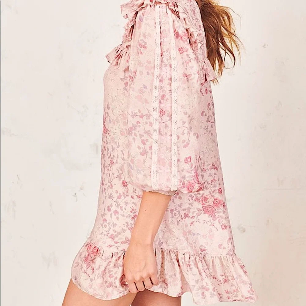 Never worn! LoveShackFancy silk pink saffron mini dress - Picture 2 of 5